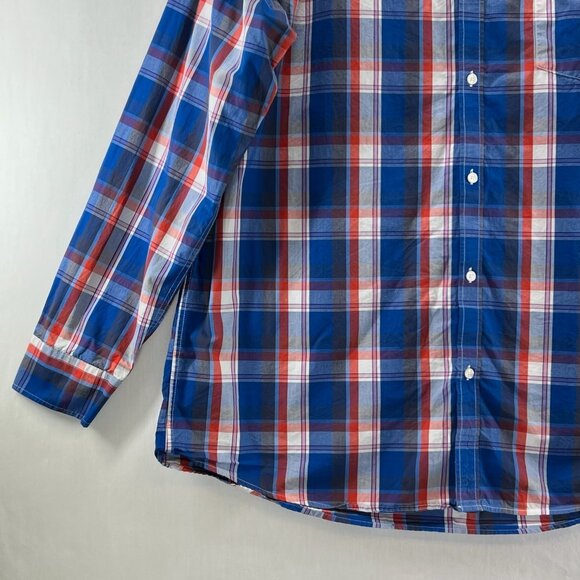 Double Pump Button Down Shirt Mens 2XL Tall Long Sleeve Easy Care Plaid Blue Red - Picture 5 of 11
